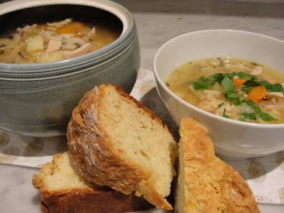 Cream of Chicken Soup Served with Bread Roll