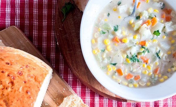 Sweet corn Soup Served with Bread Roll